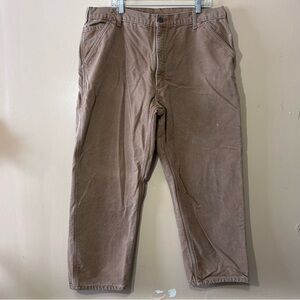Carhartt Flannel Lined Brown Duck Carpenter Dungaree Jeans 42x30 - B111 BRN